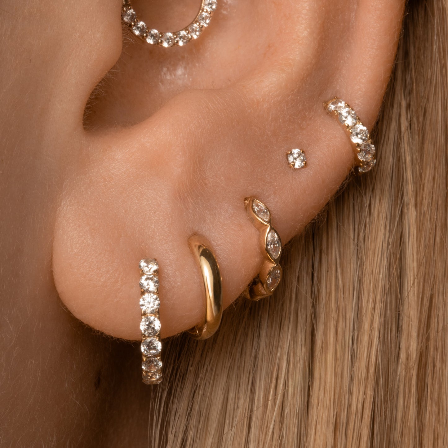 astrid miyu The tiny twinkle stacking set - 9k solid yellow gold flat back labret stud earring set Stacking Sets Laura Bond