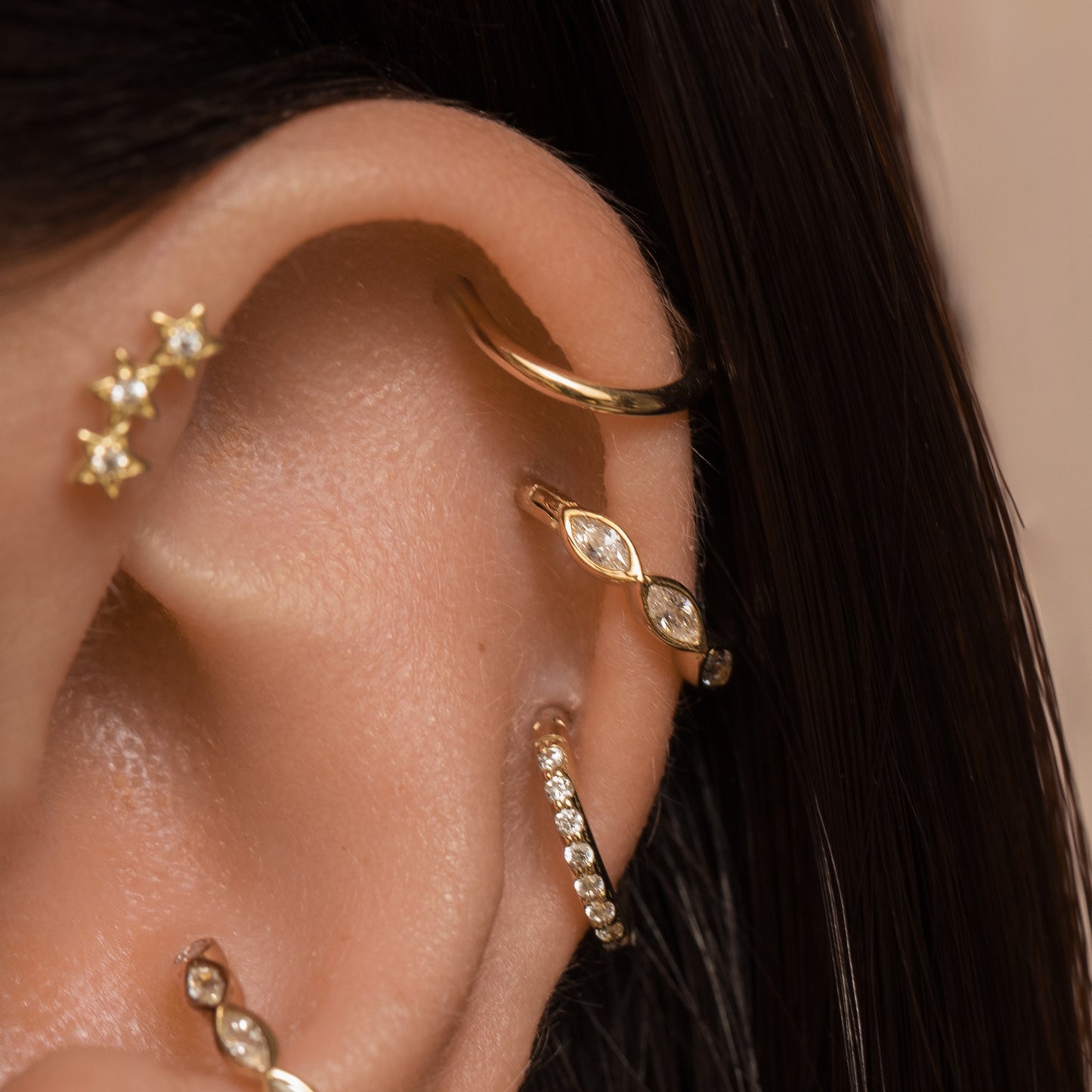 14k solid yellow gold 16g marquise crystal clicker hoop earring Huggies and Hoops Laura Bond Maria Tash astrid miyu