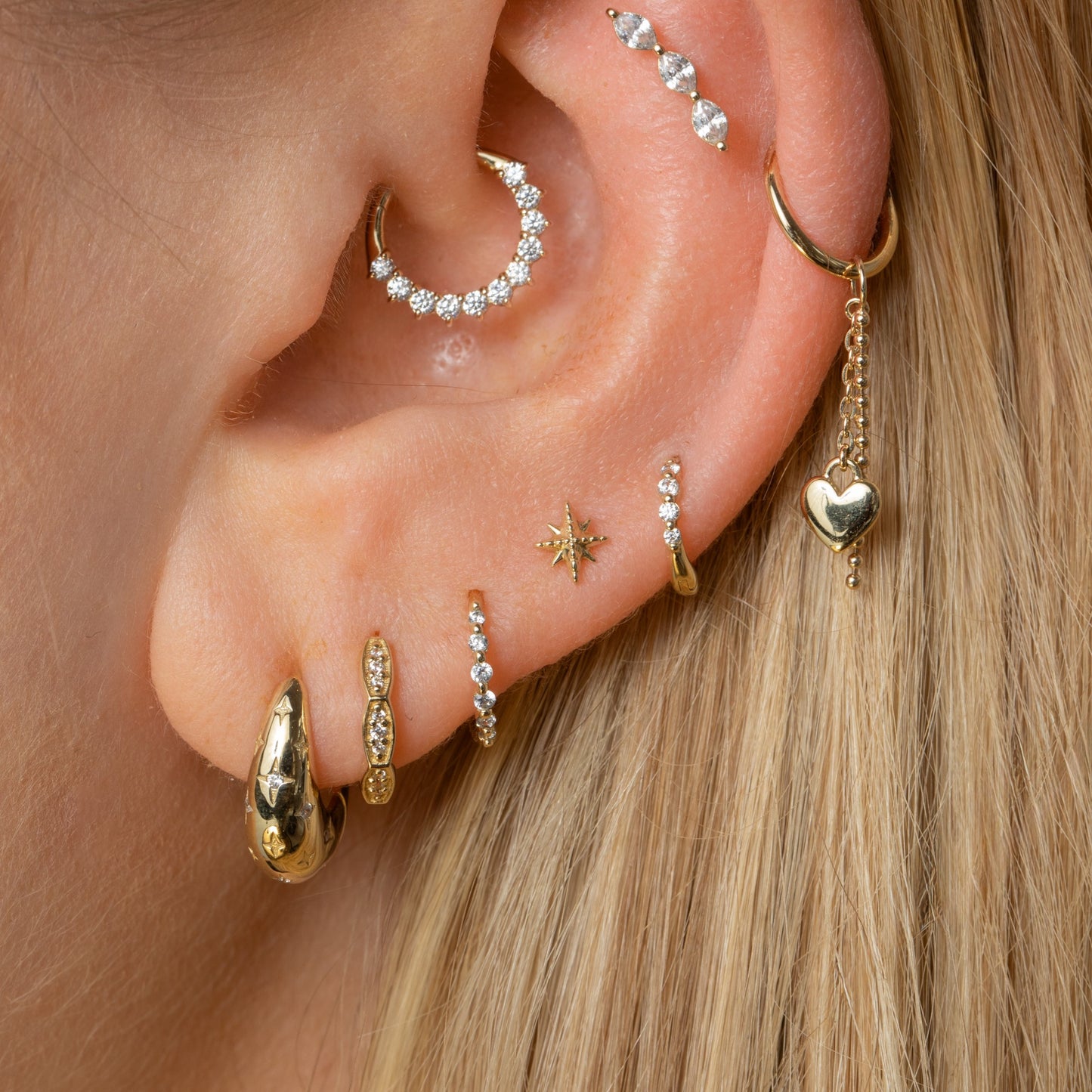 9k solid yellow gold beaded North Star flat back labret stud earring Cartilage Studs Laura Bond Maria Tash
