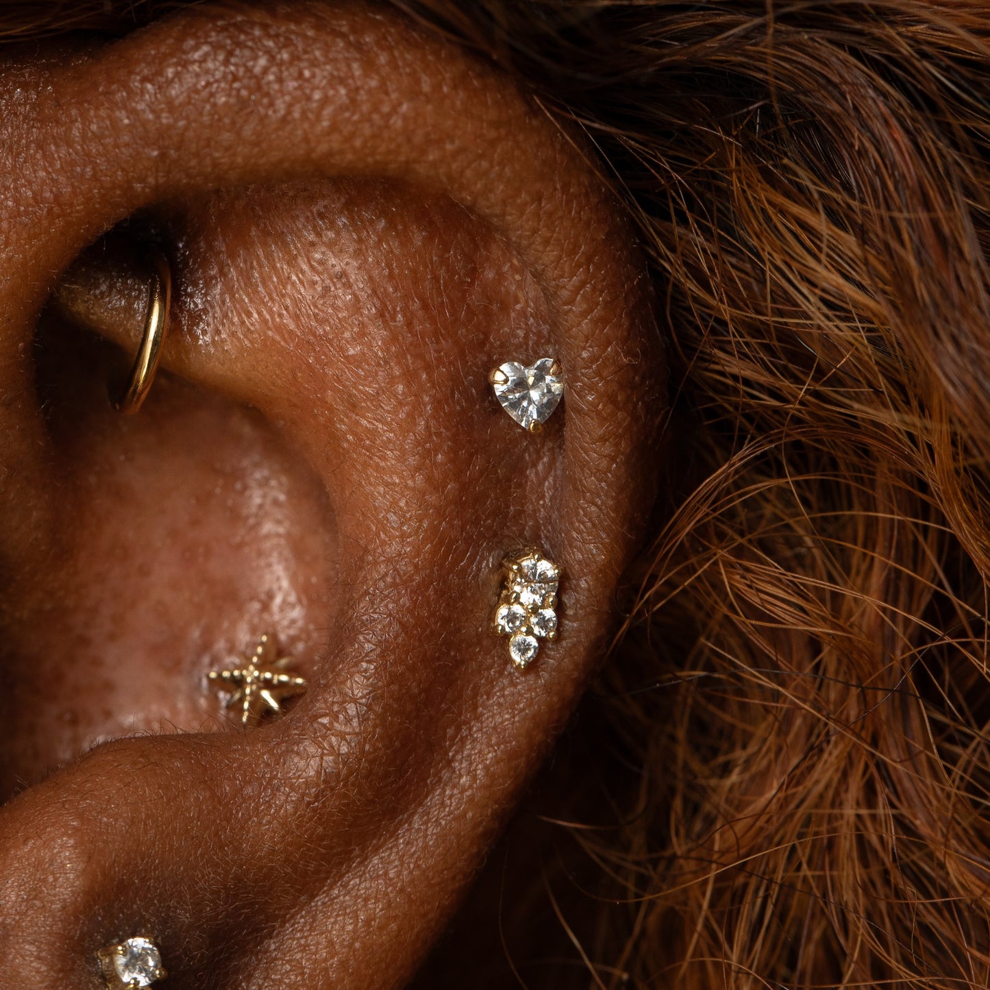 9k solid yellow gold crystal heart flat back labret stud earring Cartilage Studs Laura Bond Maria Tash astrid miyu