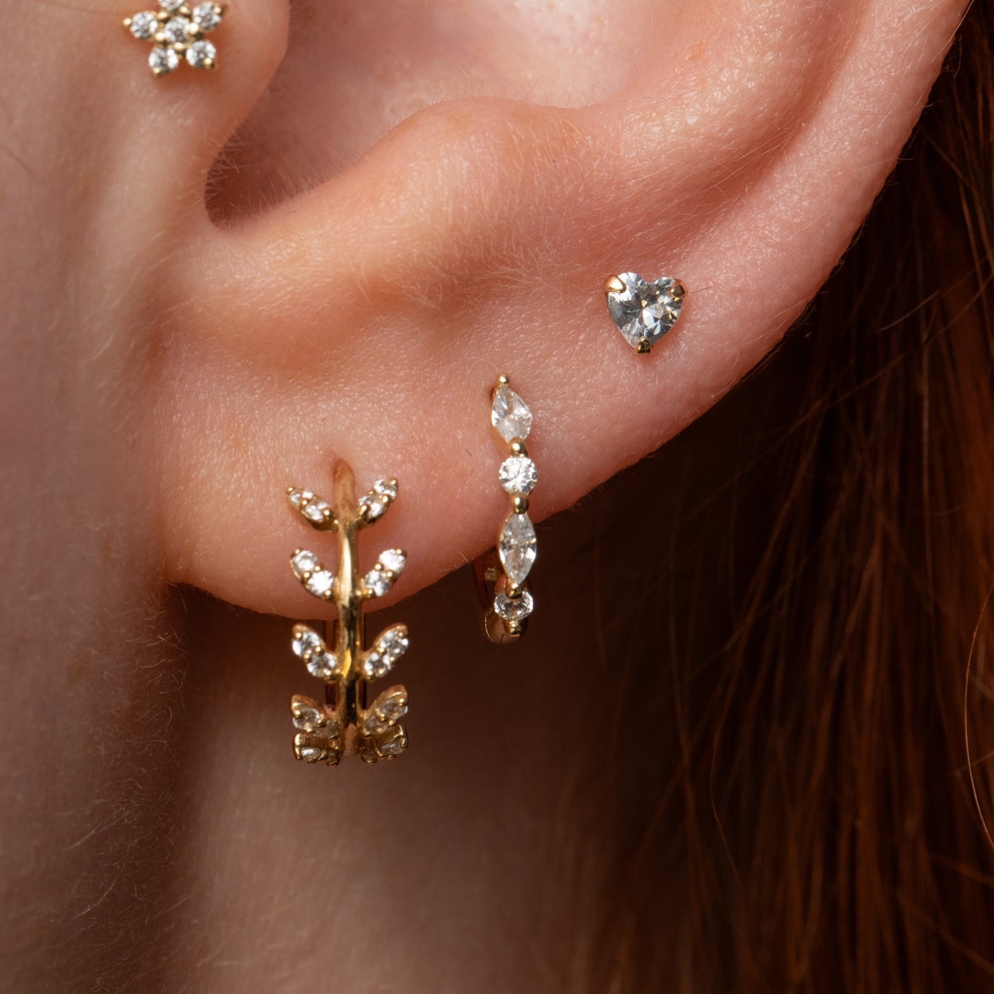 9k solid yellow gold dainty marquise huggie earring 8mm Huggies and Hoops Laura Bond Maria Tash