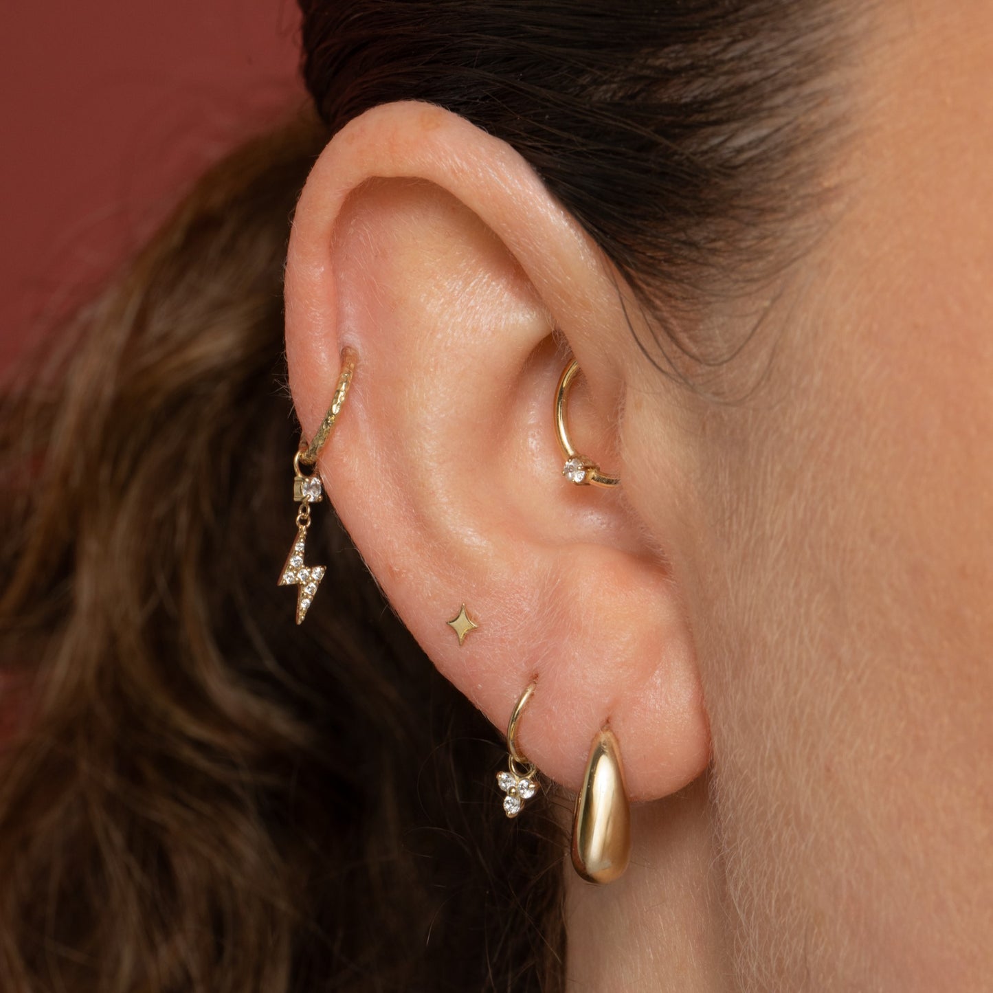 9k solid yellow gold Glimmer flat back labret stud earring 6mm Cartilage Studs Laura Bond Maria Tash