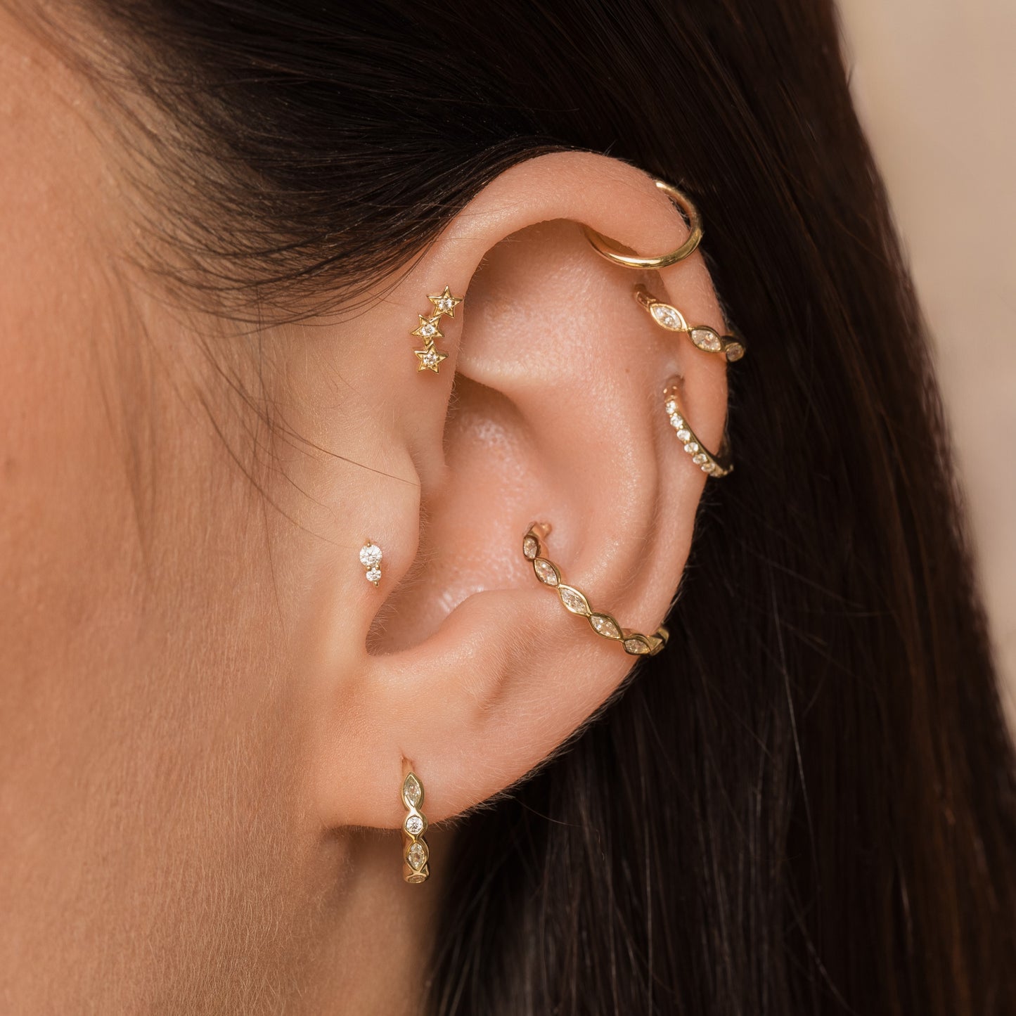 9k solid yellow gold marquise bezel huggie earring 8mm Huggies and Hoops Laura Bond Maria Tash