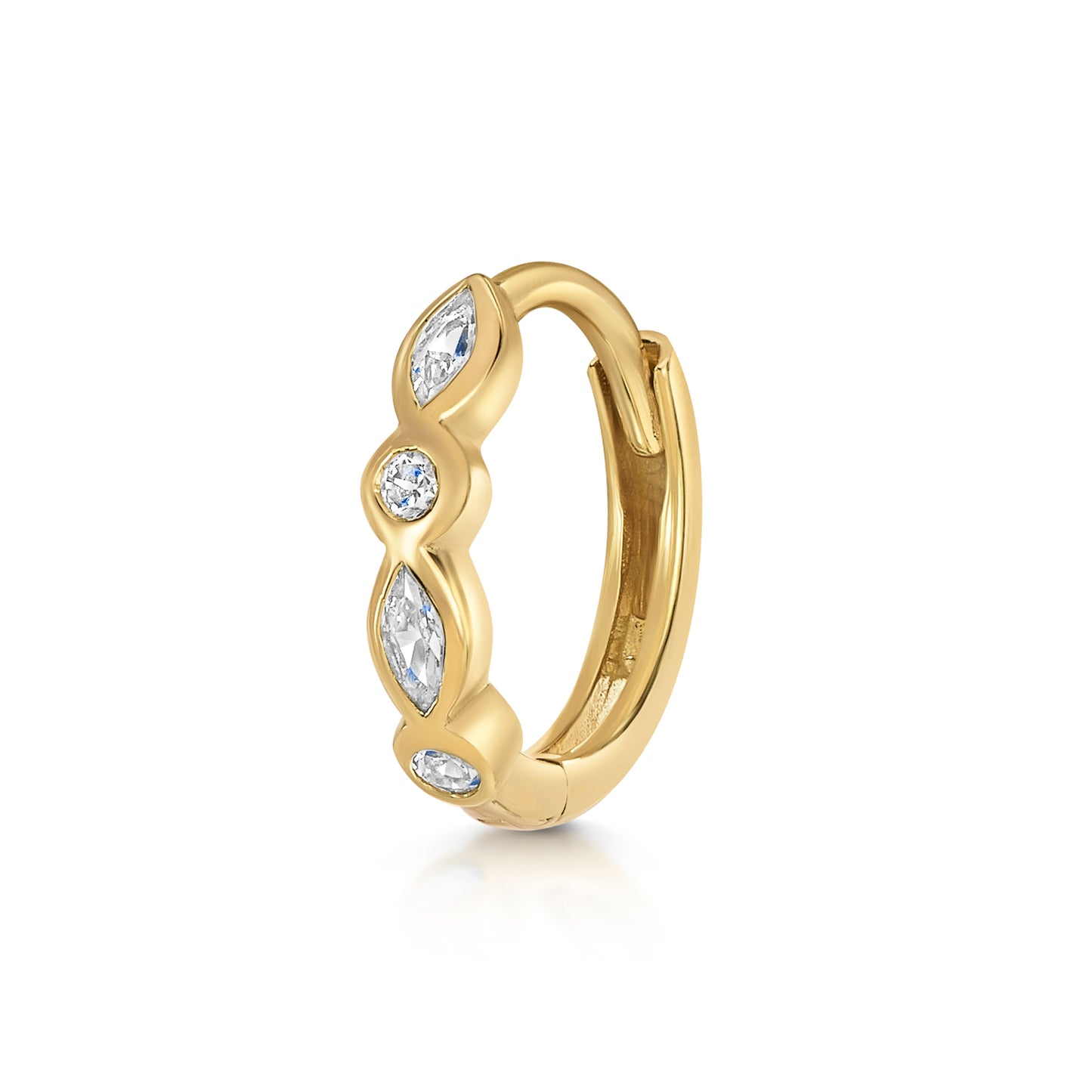 9k solid yellow gold marquise bezel huggie earring 8mm Huggies and Hoops Laura Bond Maria Tash