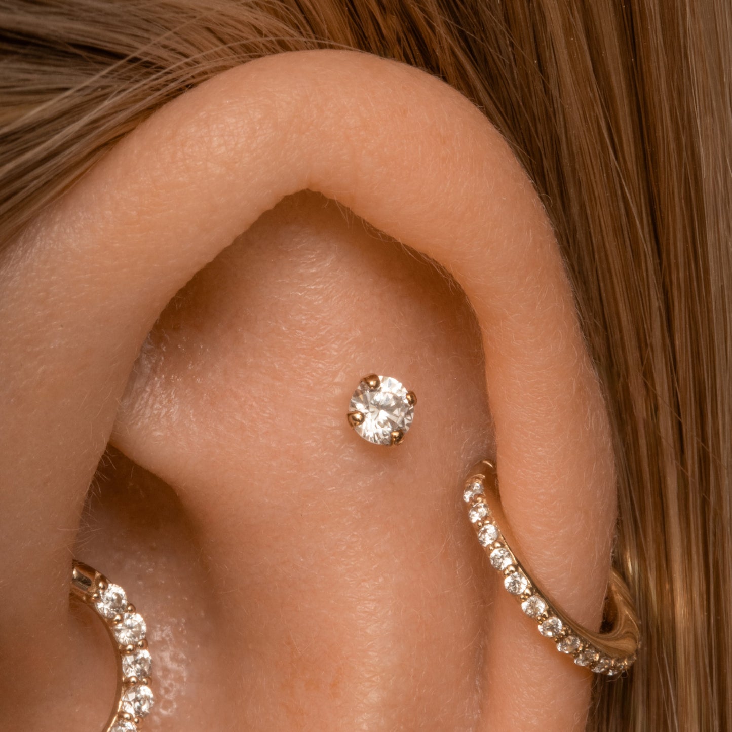 astrid miyu 9k solid yellow gold 3mm single crystal gem flat back labret stud earring 6mm Cartilage Studs Laura Bond