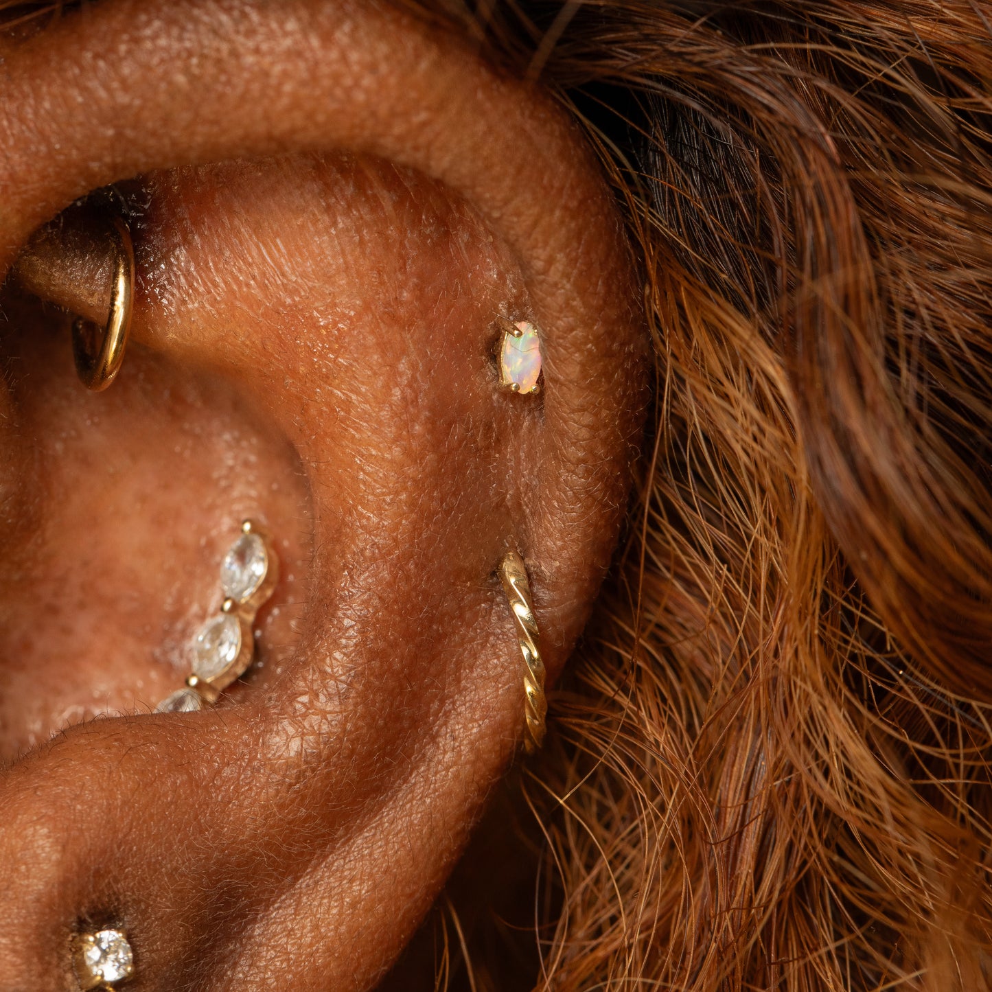 9k solid yellow gold tiny oval opal flat back labret stud earring Cartilage Studs Laura Bond Maria Tash