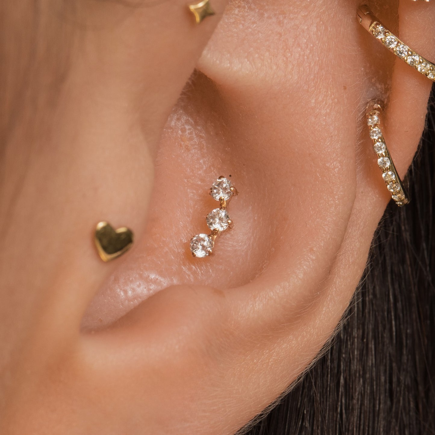 astrid miyu 9k solid yellow gold trinity crystal flat back labret stud earring 6mm Cartilage Studs Laura Bond