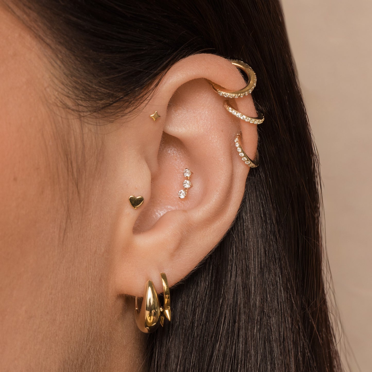 astrid miyu 9k solid yellow gold trinity crystal flat back labret stud earring 6mm Cartilage Studs Laura Bond