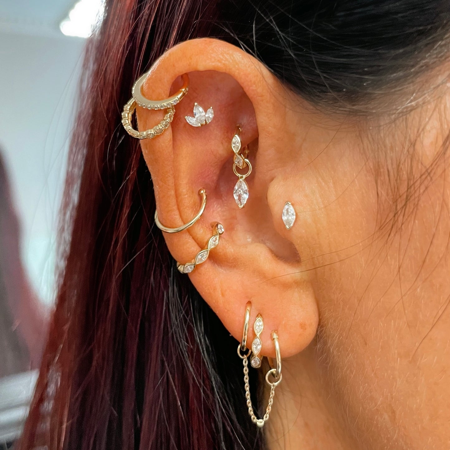 The frosted stacking set - 9k solid yellow gold flat back labret stud earring set