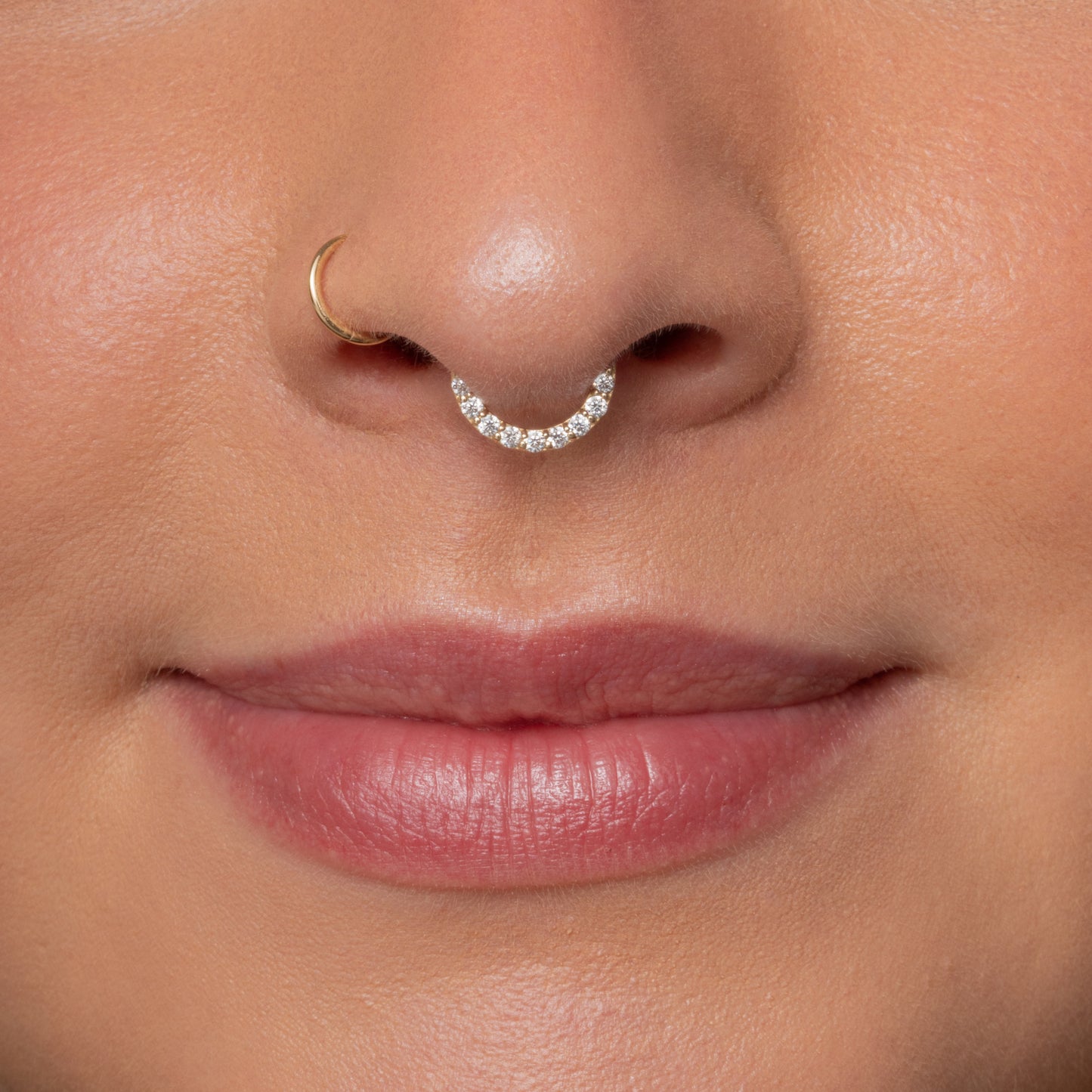 astrid miyu 9k solid yellow gold 8mm 16g simple crystal hoop for daith or septum Huggies and Hoops Laura Bond