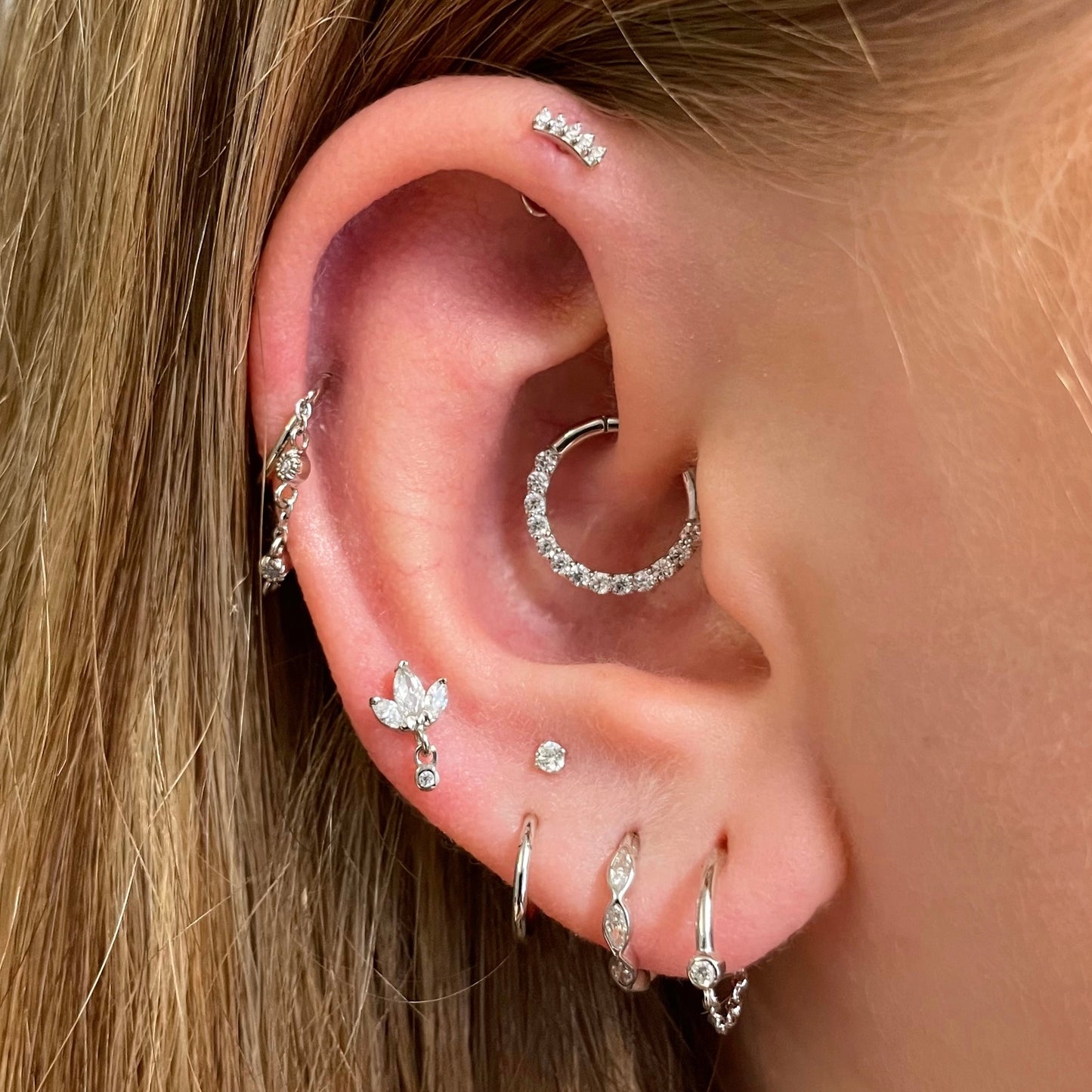 The dazzling stacking set - 9k solid white gold flat back labret stud earring set