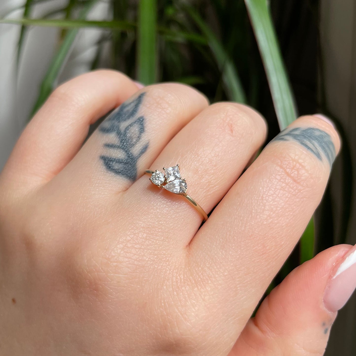 9k solid yellow gold moissanite cluster ring