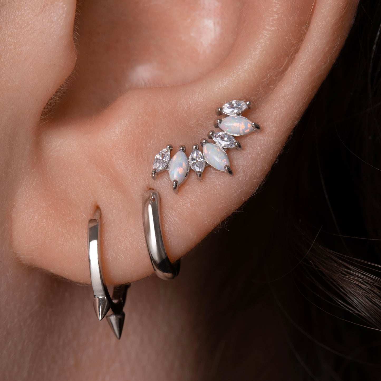 astrid miyu 14k solid white gold opal marquise Titania's Crown flat back labret stud earring 8mm Cartilage Studs Laura Bond