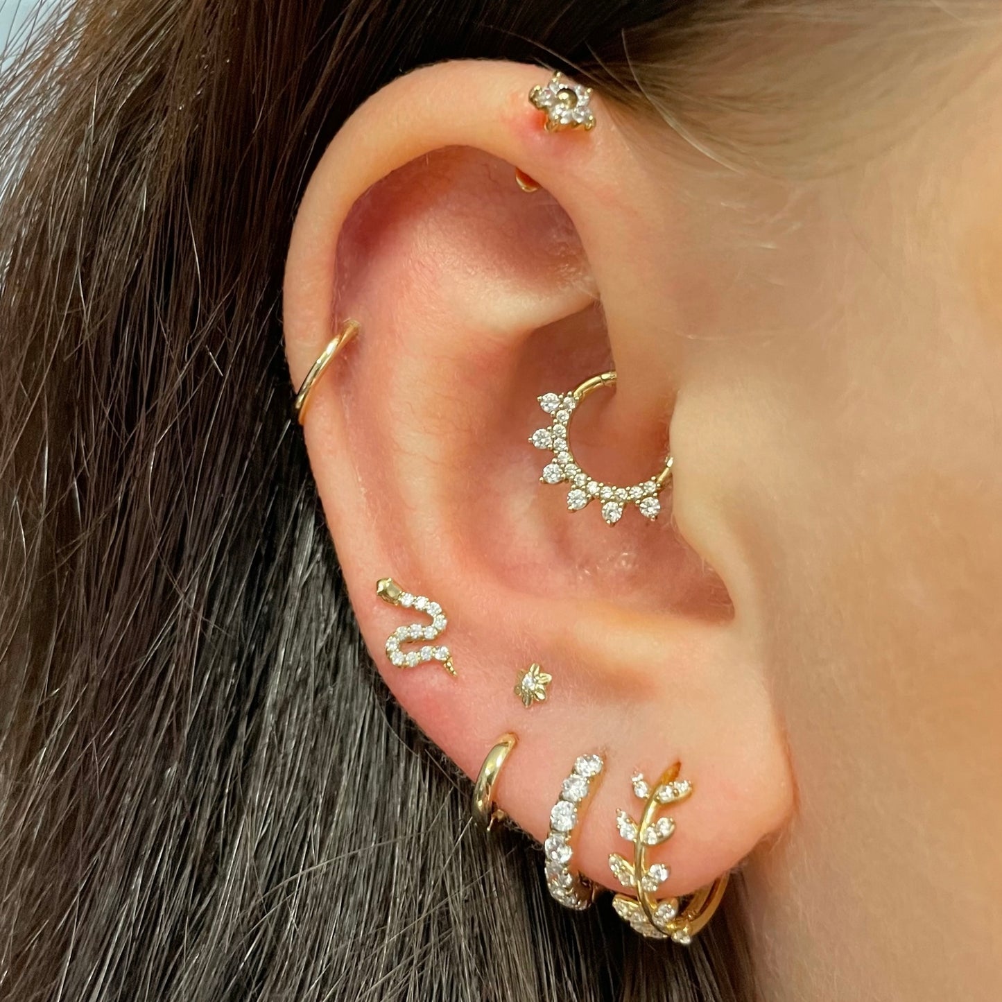 The goddess stacking set - 9k solid yellow gold labret and huggie hoop set