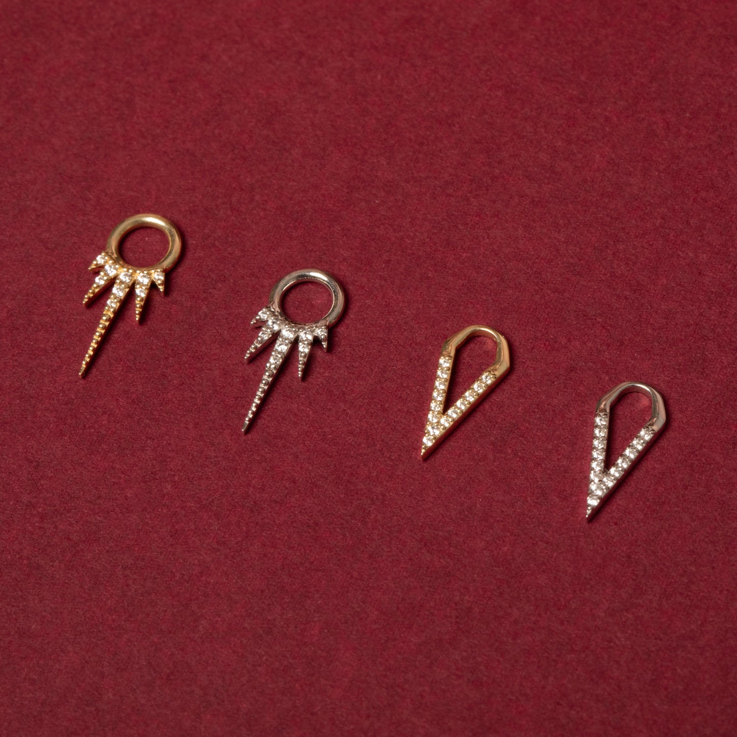 astrid miyu 9k solid yellow gold 8mm simple crystal huggie hoop earring with Shards of Light charm Huggies and Hoops Laura Bond