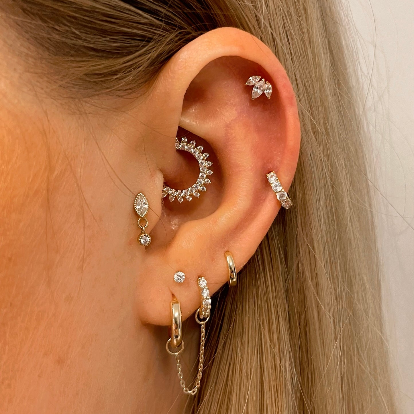 The frosted stacking set - 9k solid yellow gold flat back labret stud earring set