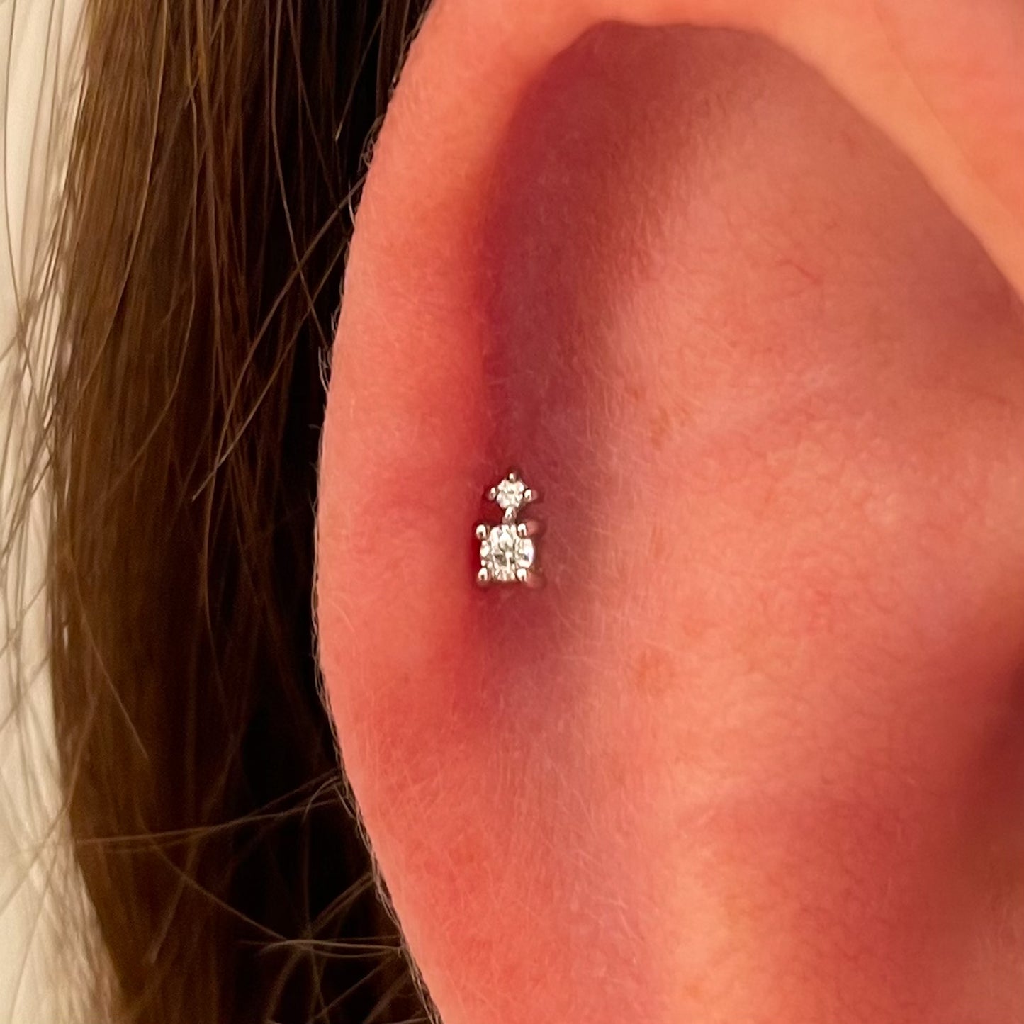 9k solid white gold tiny stardust flat back labret stud earring 6mm