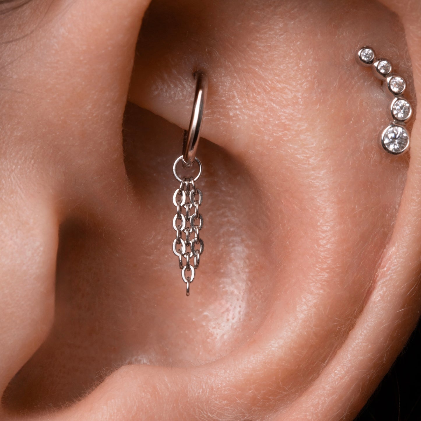 astrid miyu 9k solid white gold 6mm 18g clicker hoop earring with Sunlight floating chain charm Huggies and Hoops Laura Bond
