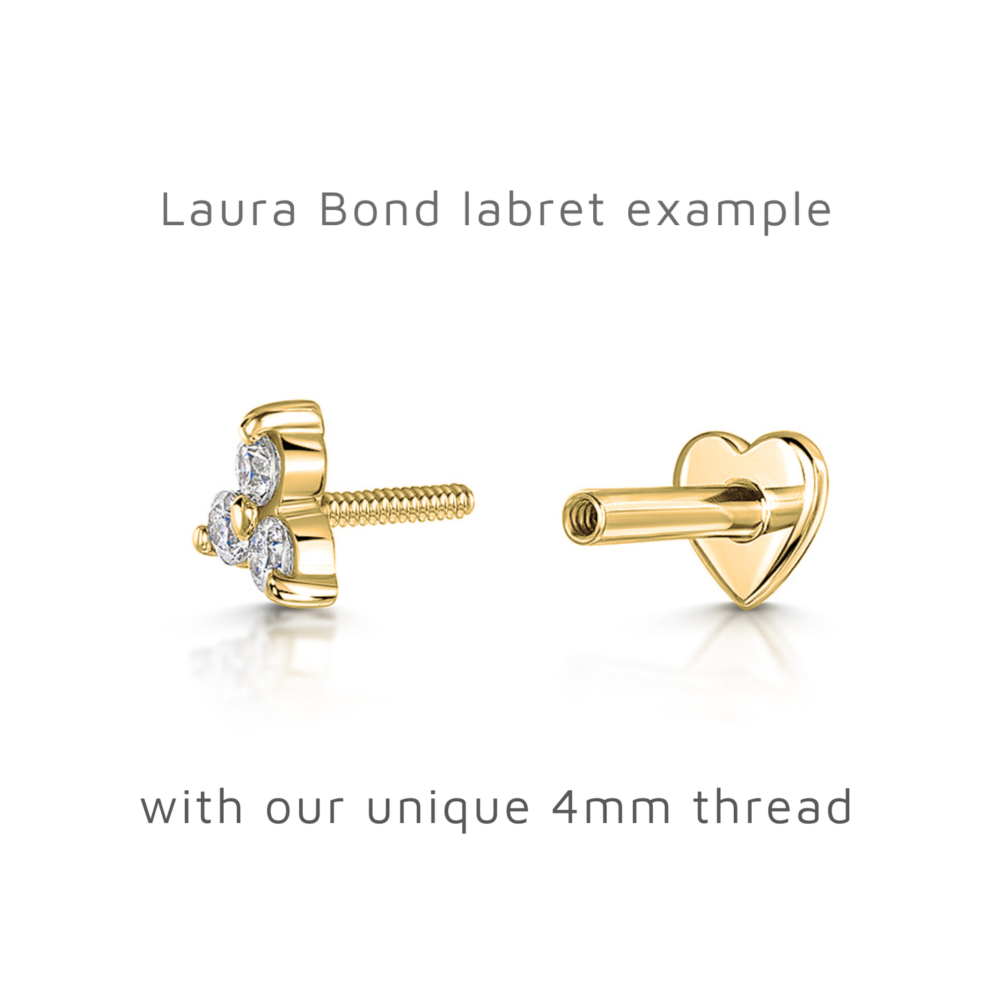 14k solid yellow gold Mother of Pearl chain flat back labret stud earring