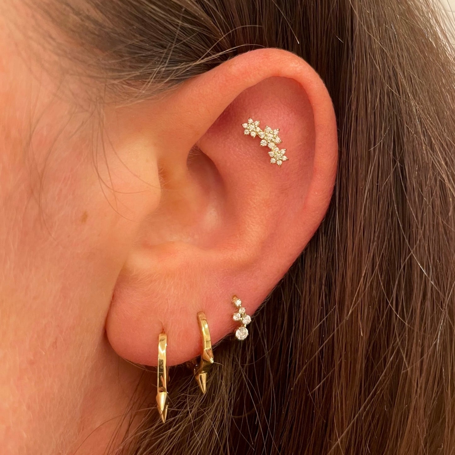 9k solid yellow gold daisy chain flat back labret climber stud earring 6mm