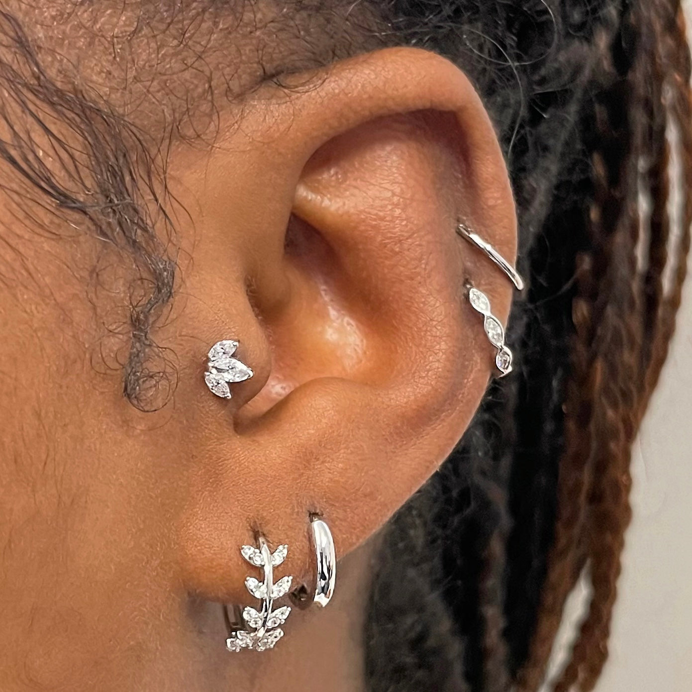 The frosted stacking set - 9k solid white gold flat back labret stud earring set