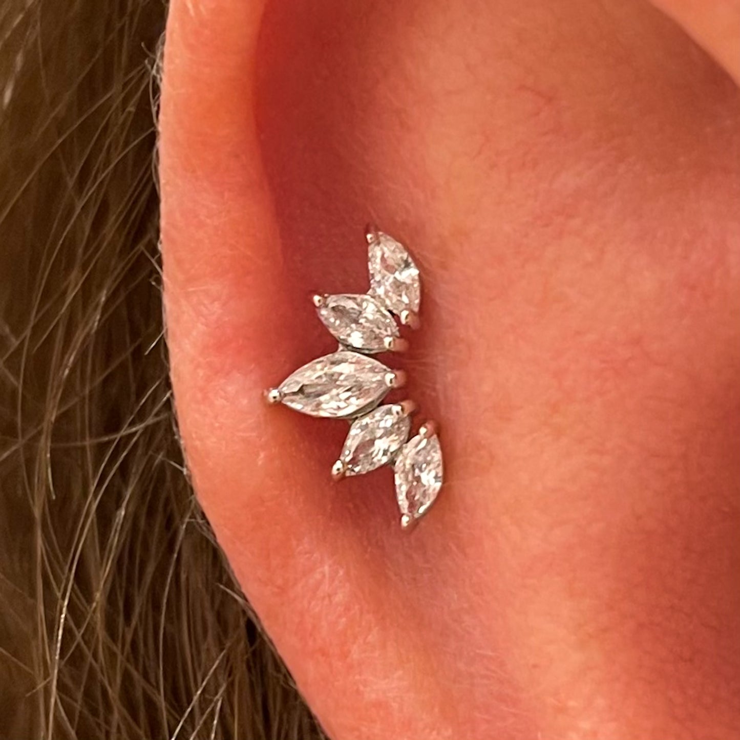 astrid miyu 14k solid white gold tiara flat back labret stud earring 8mm Cartilage Studs Laura Bond