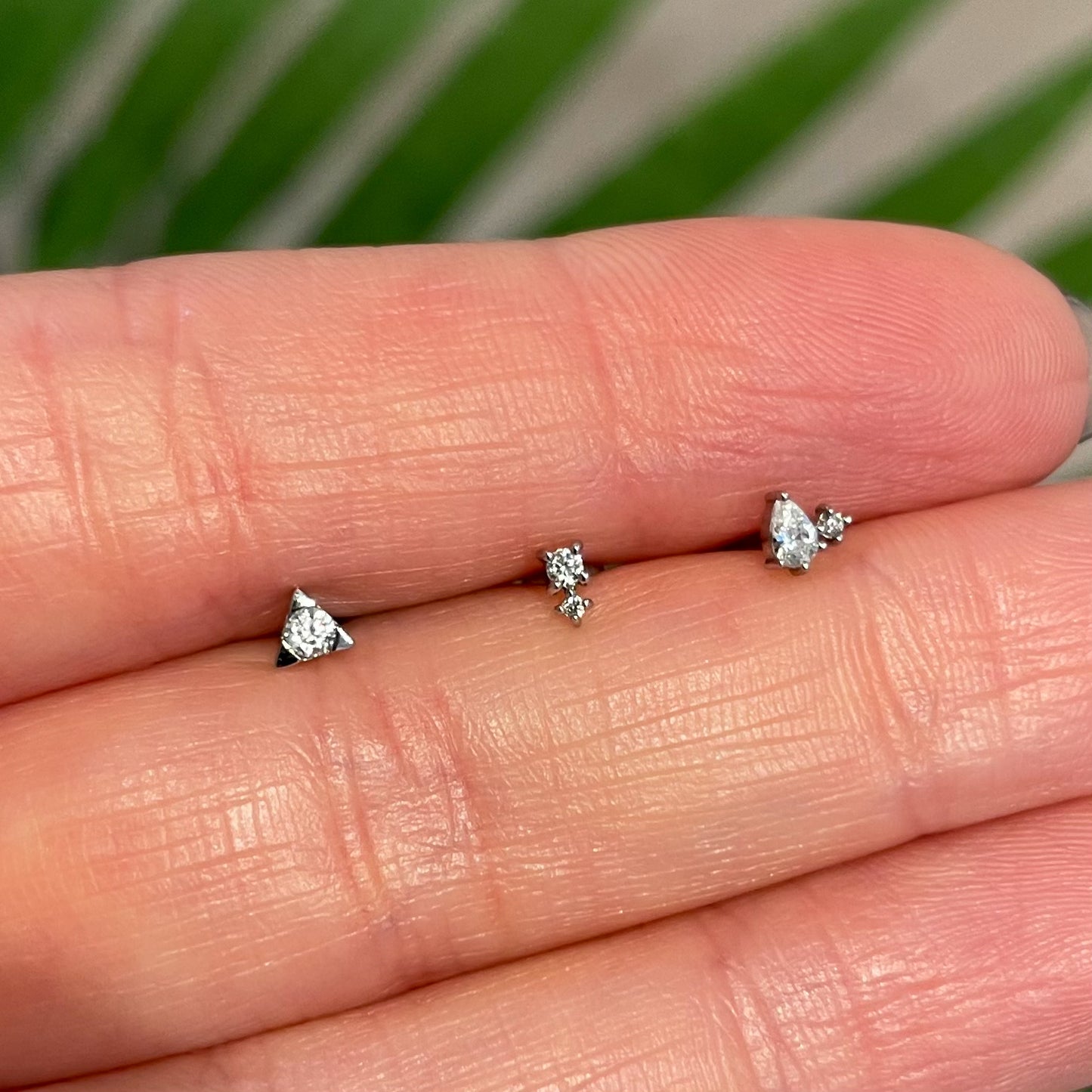 The twinkle stacking set - 9k solid white gold flat back labret stud earring set