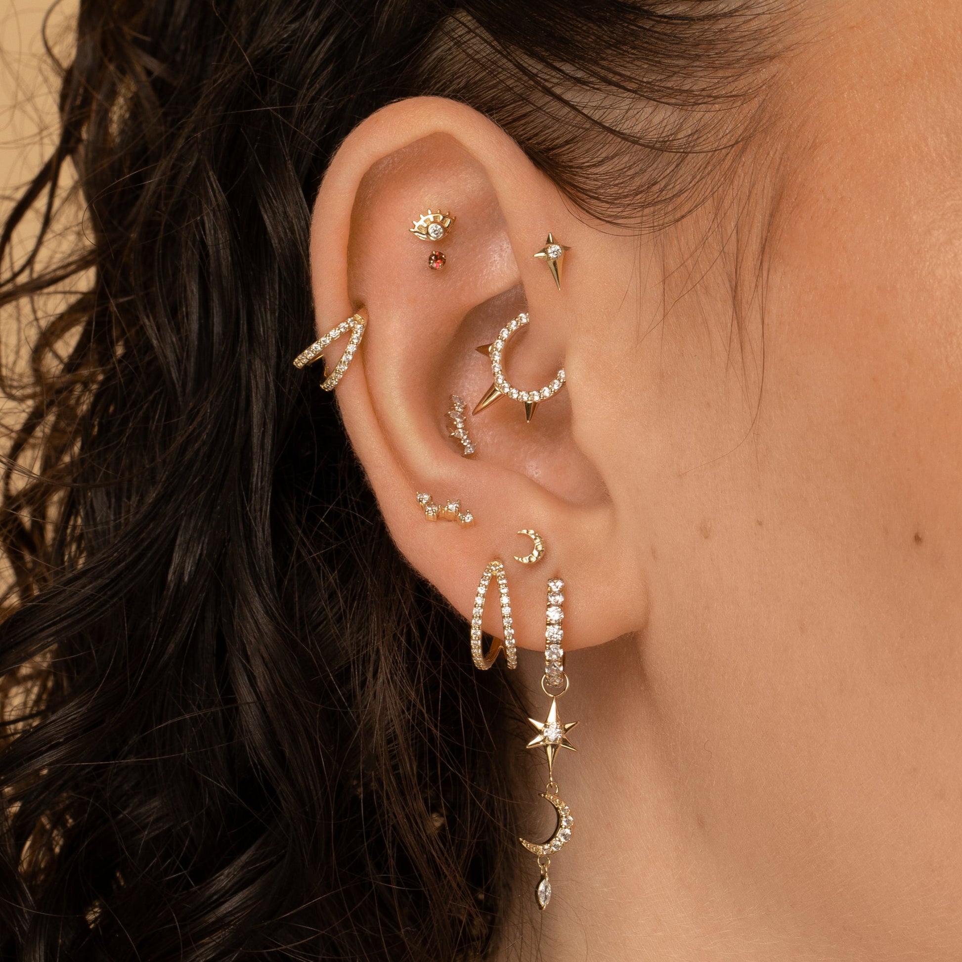 astrid miyu 9k solid yellow gold Rowena marquise labret stud earring Cartilage Studs Laura Bond