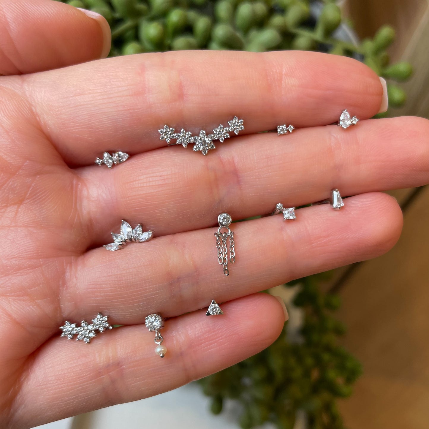 astrid miyu 14k solid white gold tiara flat back labret stud earring 8mm Cartilage Studs Laura Bond