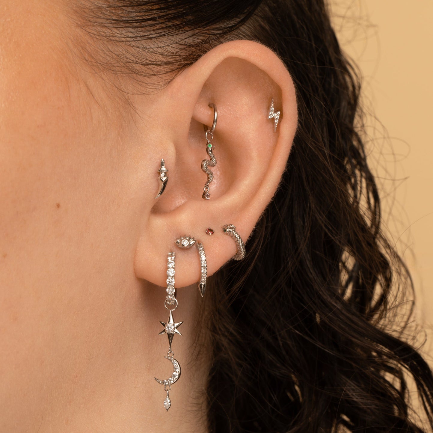 astrid miyu 9k solid white gold Ouroboros Snake clicker hoop earring Huggies and Hoops Laura Bond