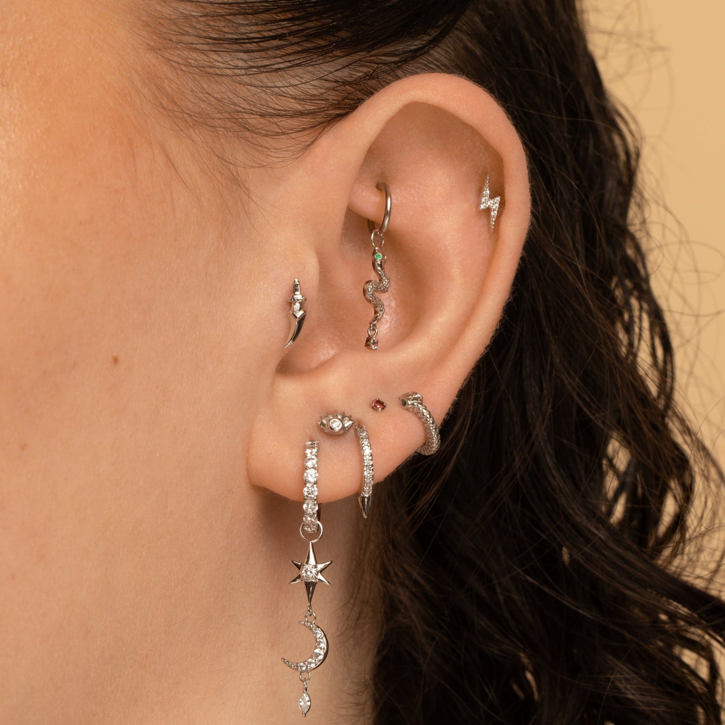 astrid miyu 9k solid white gold tiny red crystal gem 2mm flat back labret stud earring Cartilage Studs Laura Bond