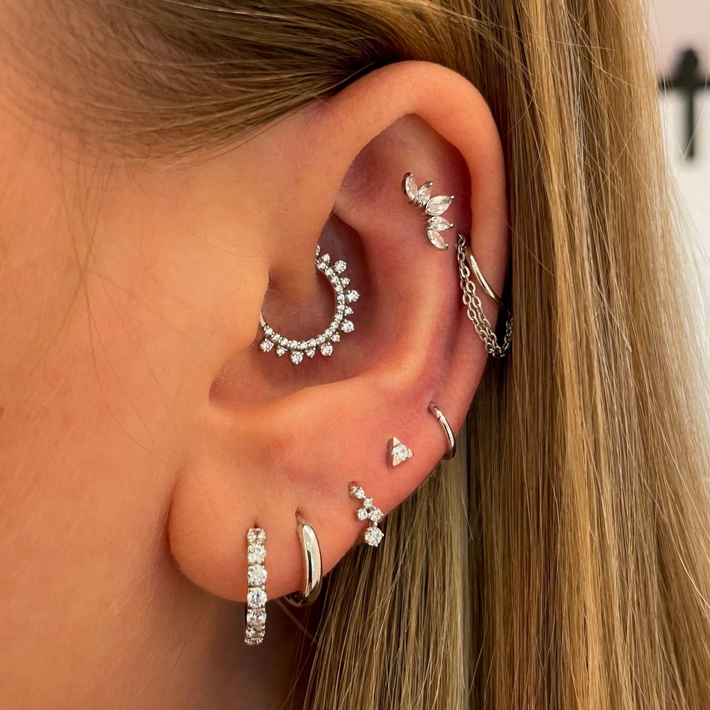 astrid miyu 14k solid white gold tiara flat back labret stud earring 8mm Cartilage Studs Laura Bond