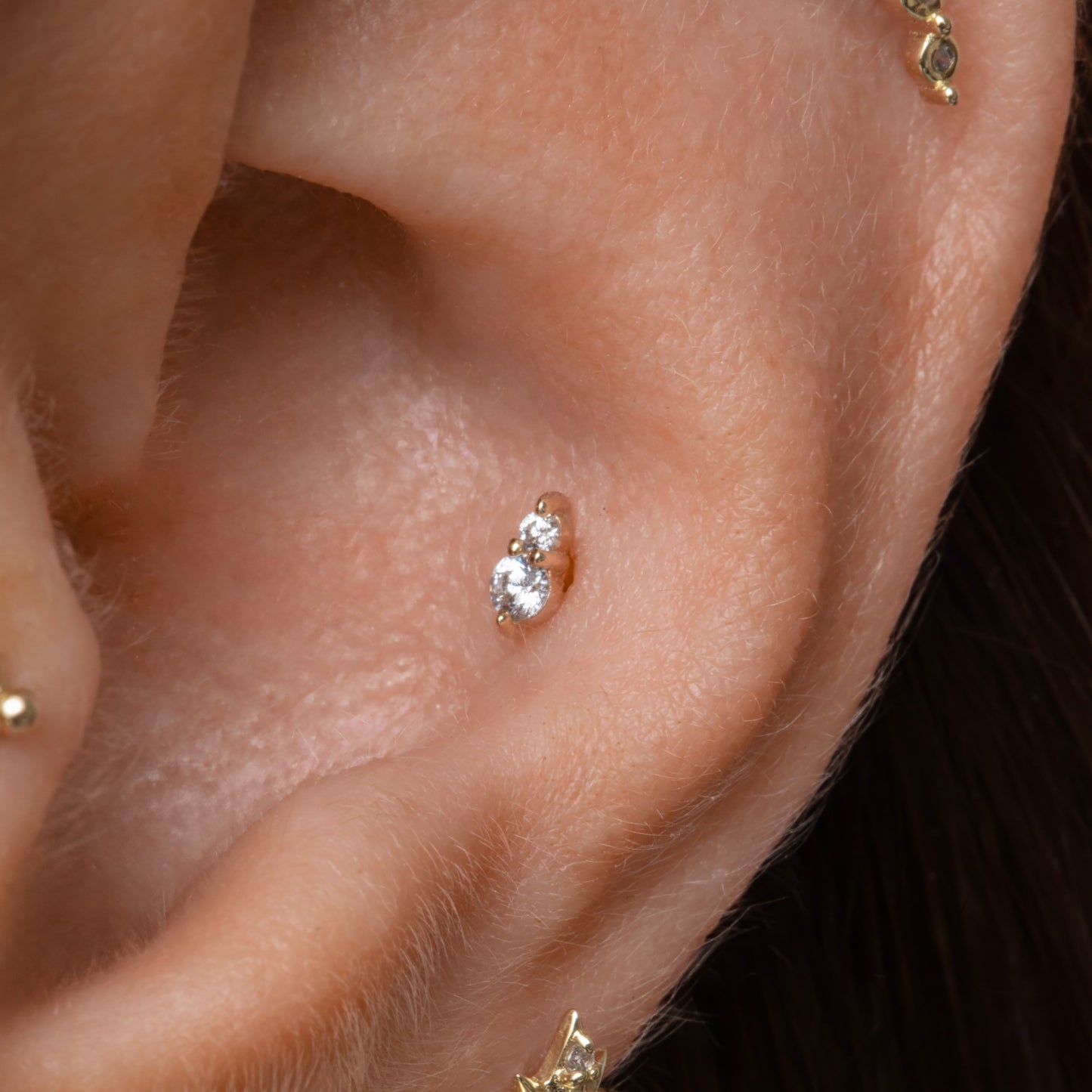 astrid miyu The Elara stacking set - 9k solid yellow gold flat back labret stud earring set Stacking Sets Laura Bond