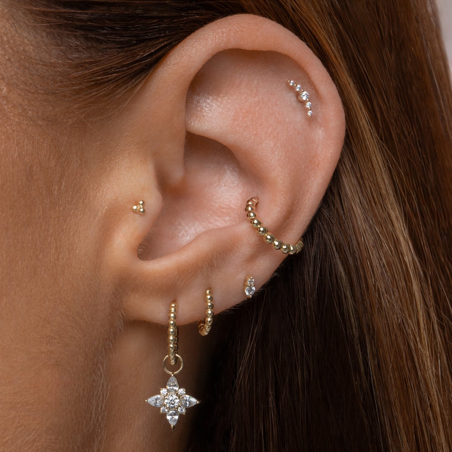 astrid miyu 14k solid yellow gold Solstice flat back labret stud earring 8mm Cartilage Studs Laura Bond