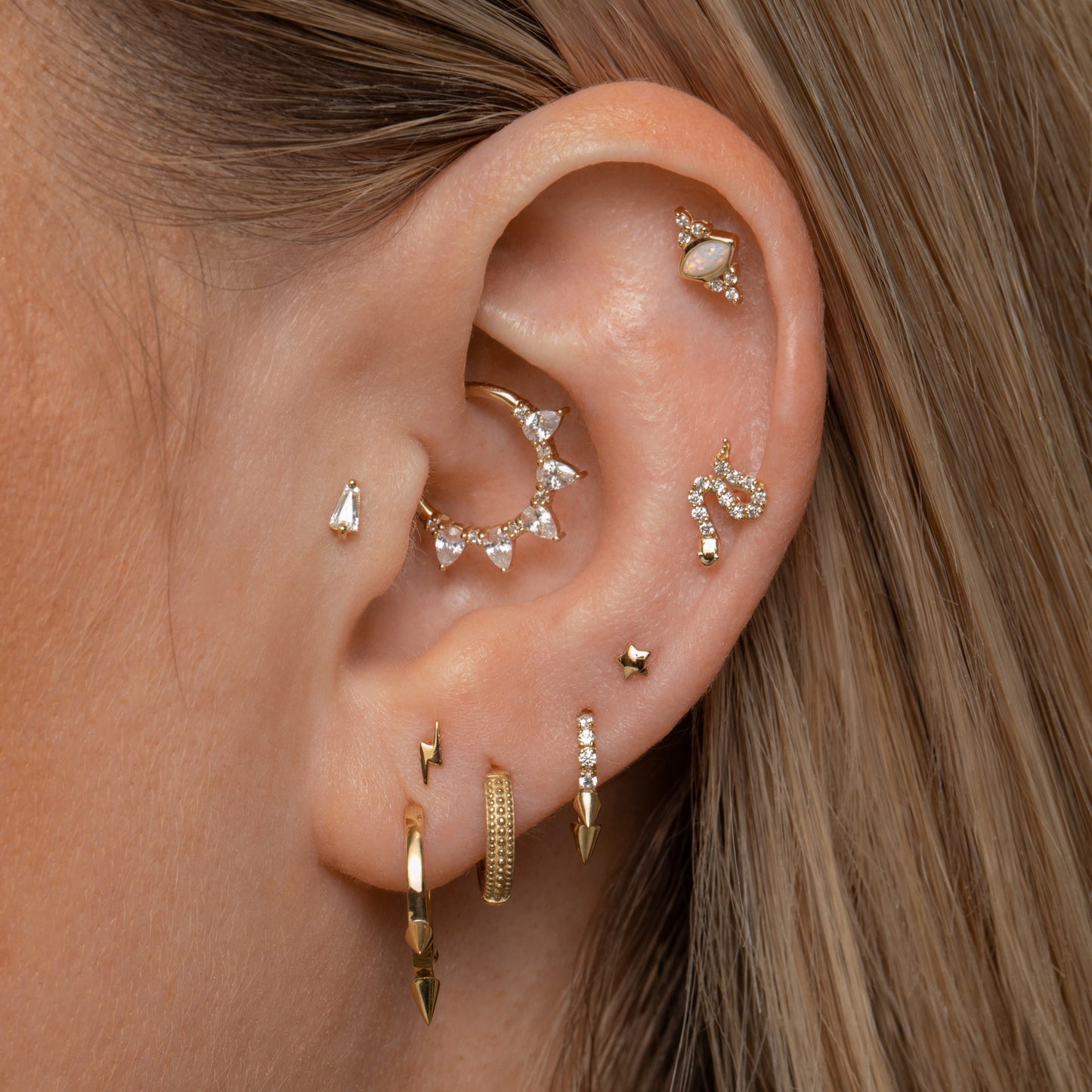 astrid miyu 14k solid yellow gold tiny lightning bolt flat back labret stud earring 8mm Cartilage Studs Laura Bond