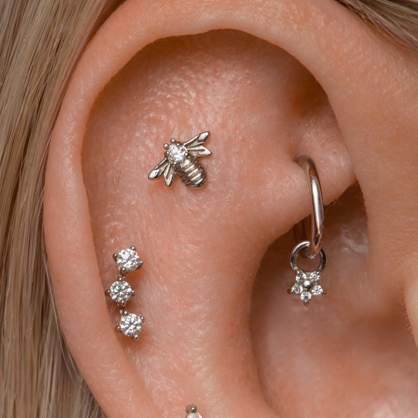 astrid miyu 14k solid white gold bee flat back labret stud earring 8mm Cartilage Studs Laura Bond