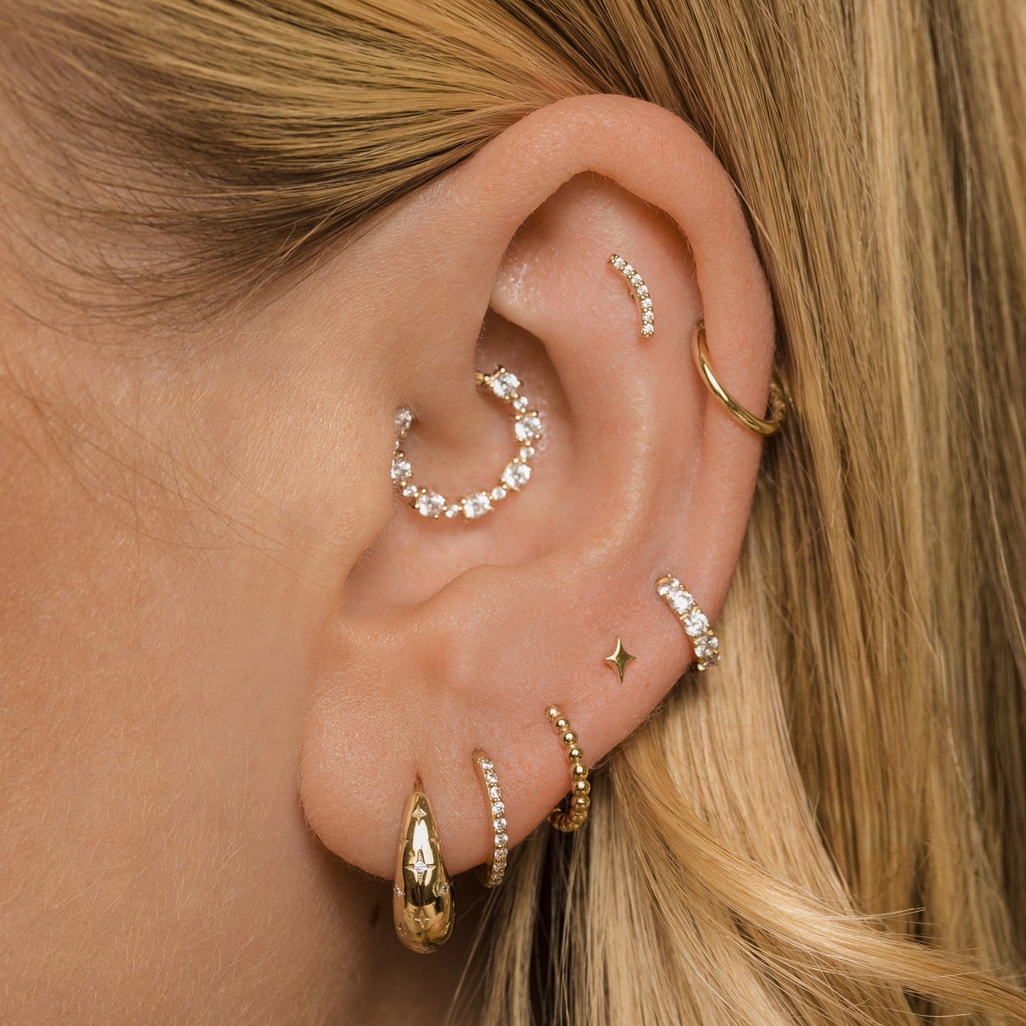 astrid miyu 14k solid yellow gold Glimmer flat back labret stud earring 8mm Cartilage Studs Laura Bond