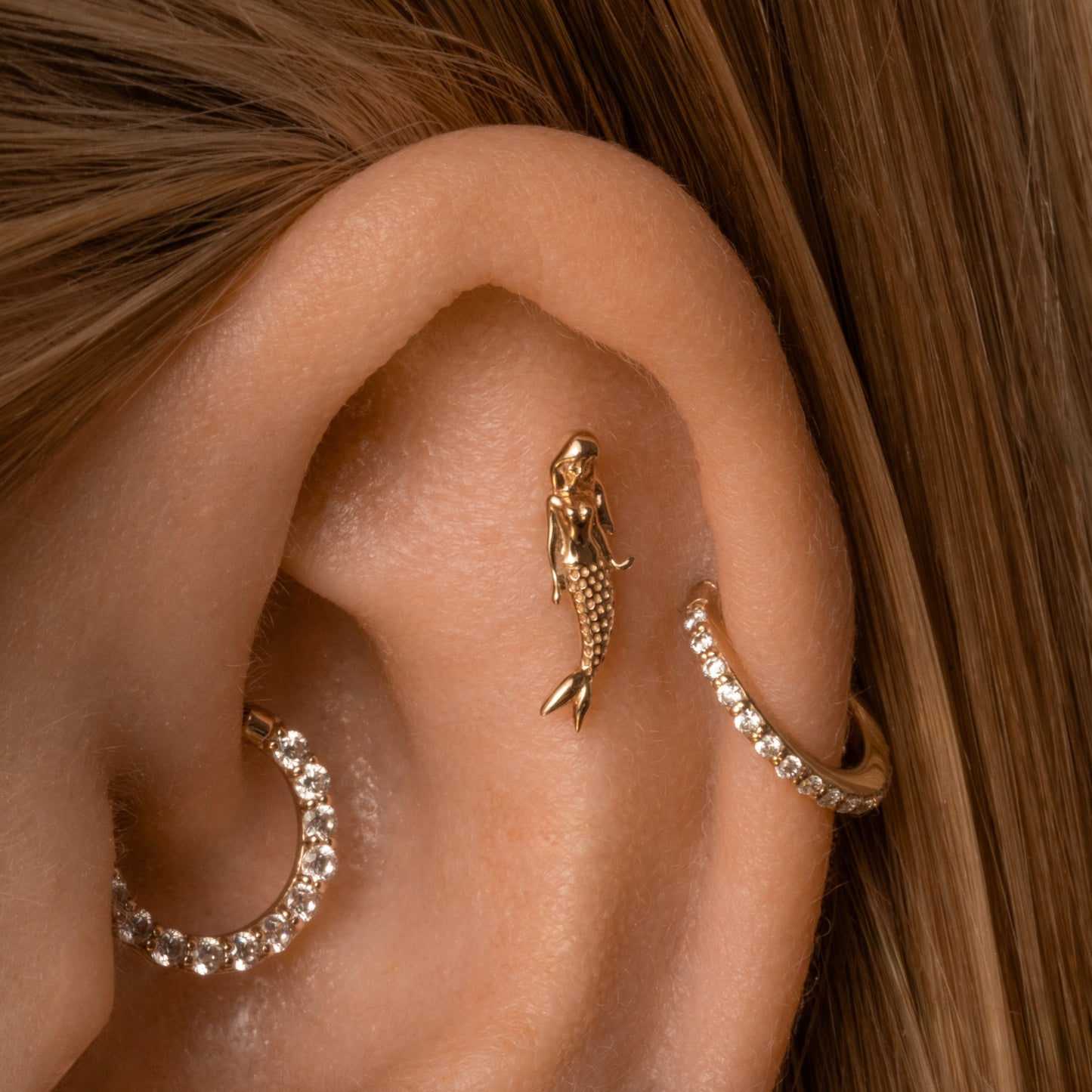 astrid miyu 9k solid yellow gold mermaid flat back labret stud earring 6mm (left) Cartilage Studs Laura Bond