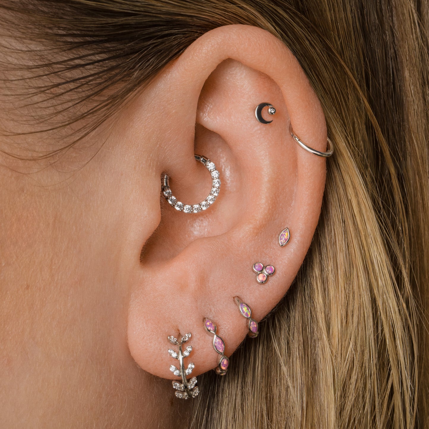 astrid miyu 9k solid white gold 8mm 16g simple crystal hoop for daith or septum Huggies and Hoops Laura Bond