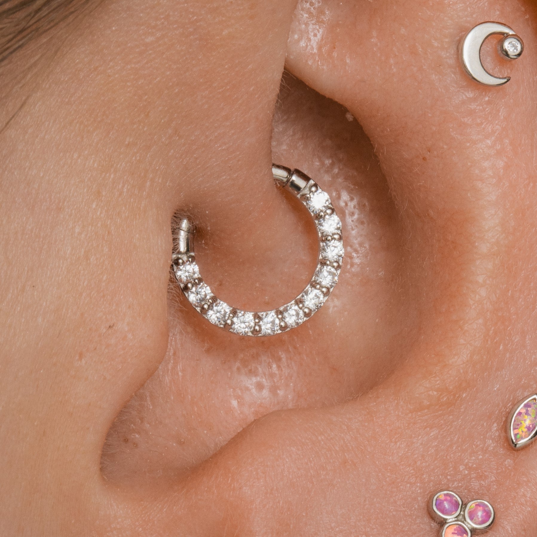 astrid miyu 9k solid white gold 8mm 16g simple crystal hoop for daith or septum Huggies and Hoops Laura Bond