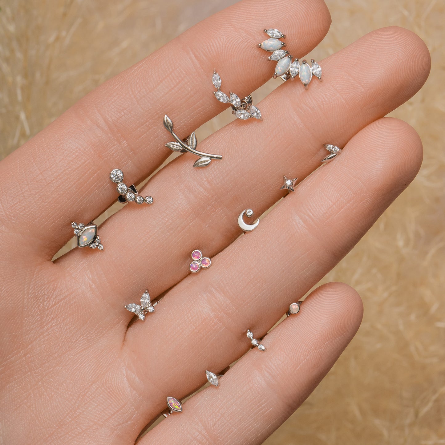 astrid miyu 9k solid white gold textured vine garland flat back labret stud earring 6mm Cartilage Studs Laura Bond
