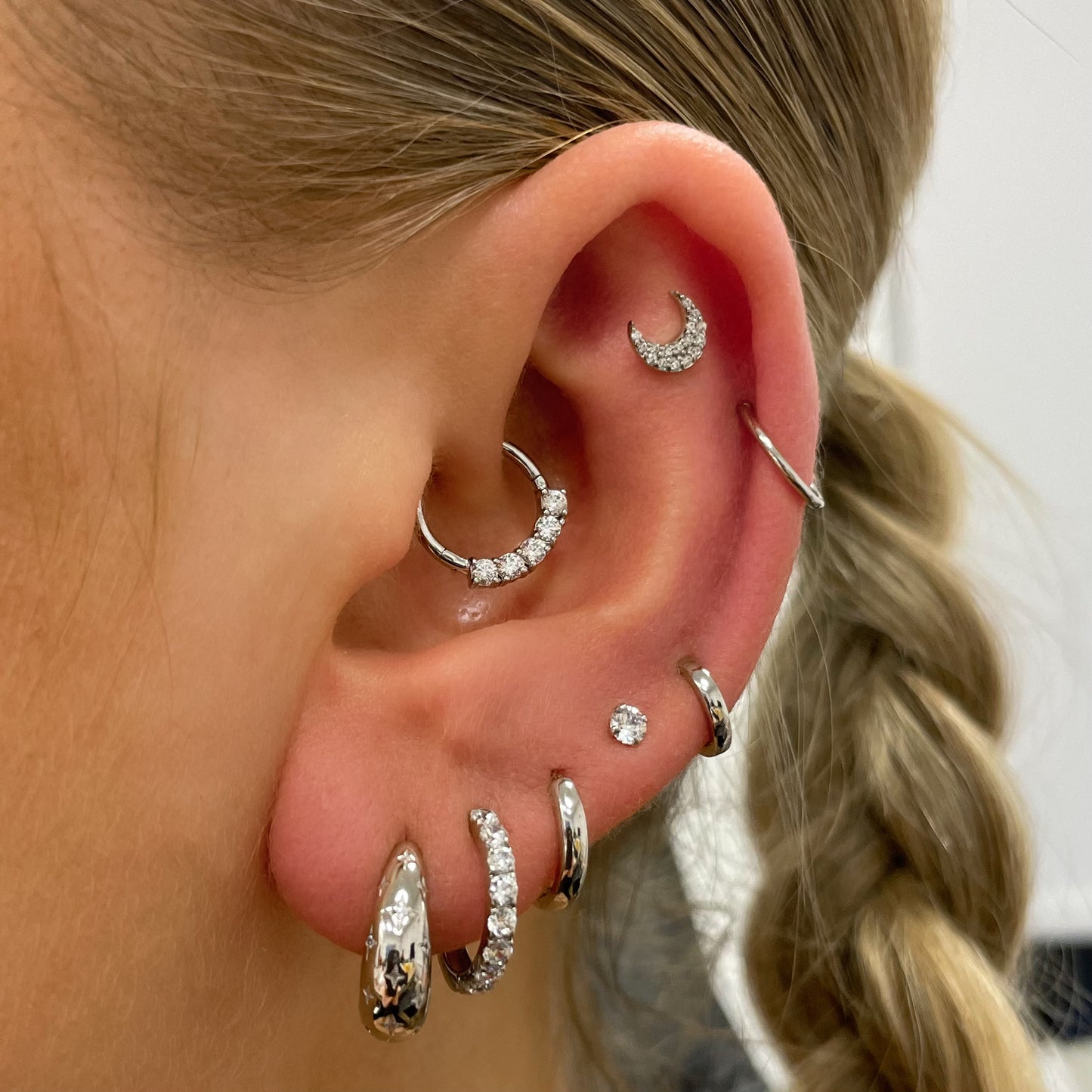 astrid miyu 14k solid white gold 9mm Estelle crystal pavé hoop for daith or septum Huggies and Hoops Laura Bond