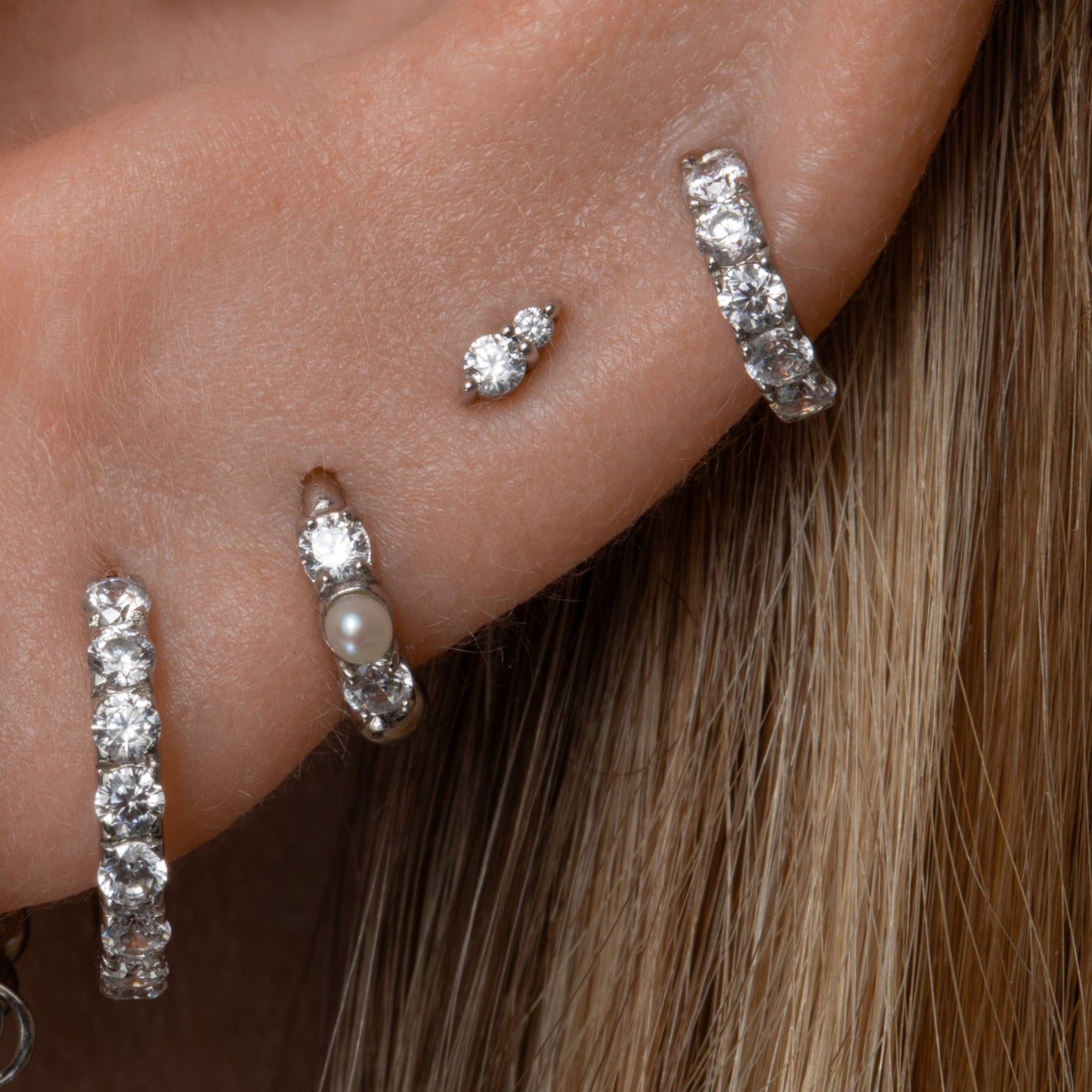 astrid miyu The Elara stacking set - 9k solid white gold flat back labret stud earring set Stacking Sets Laura Bond