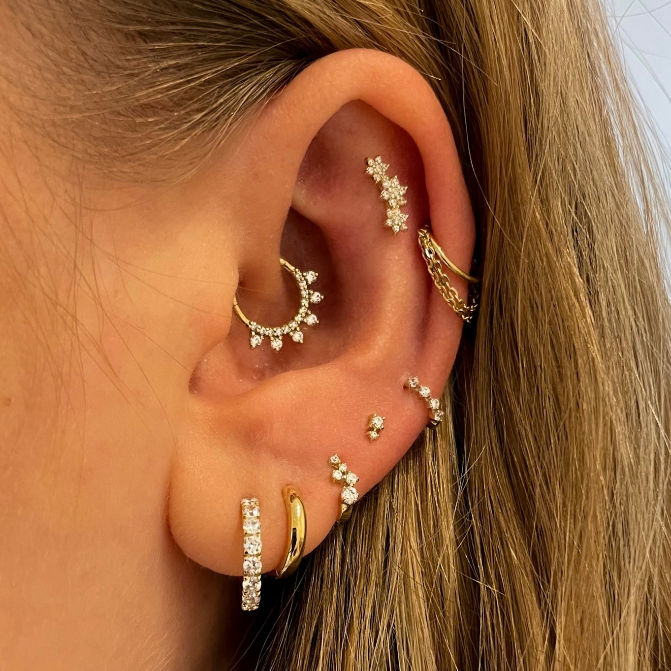 9k solid yellow gold constellation mini huggie earring