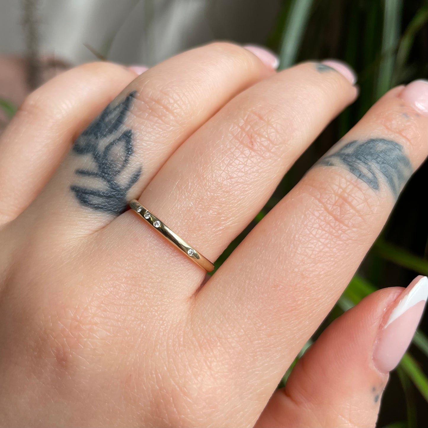 9k solid yellow gold moissanite morse code LOVE ring