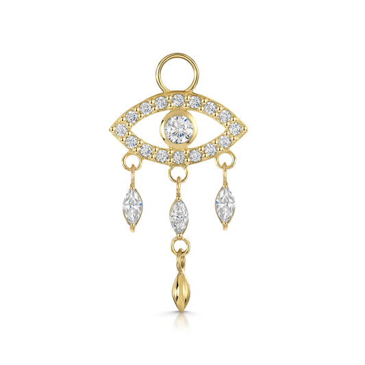 astrid miyu 9k solid yellow gold Mystic Eye marquise drop earring charm Chains and Charms Laura Bond