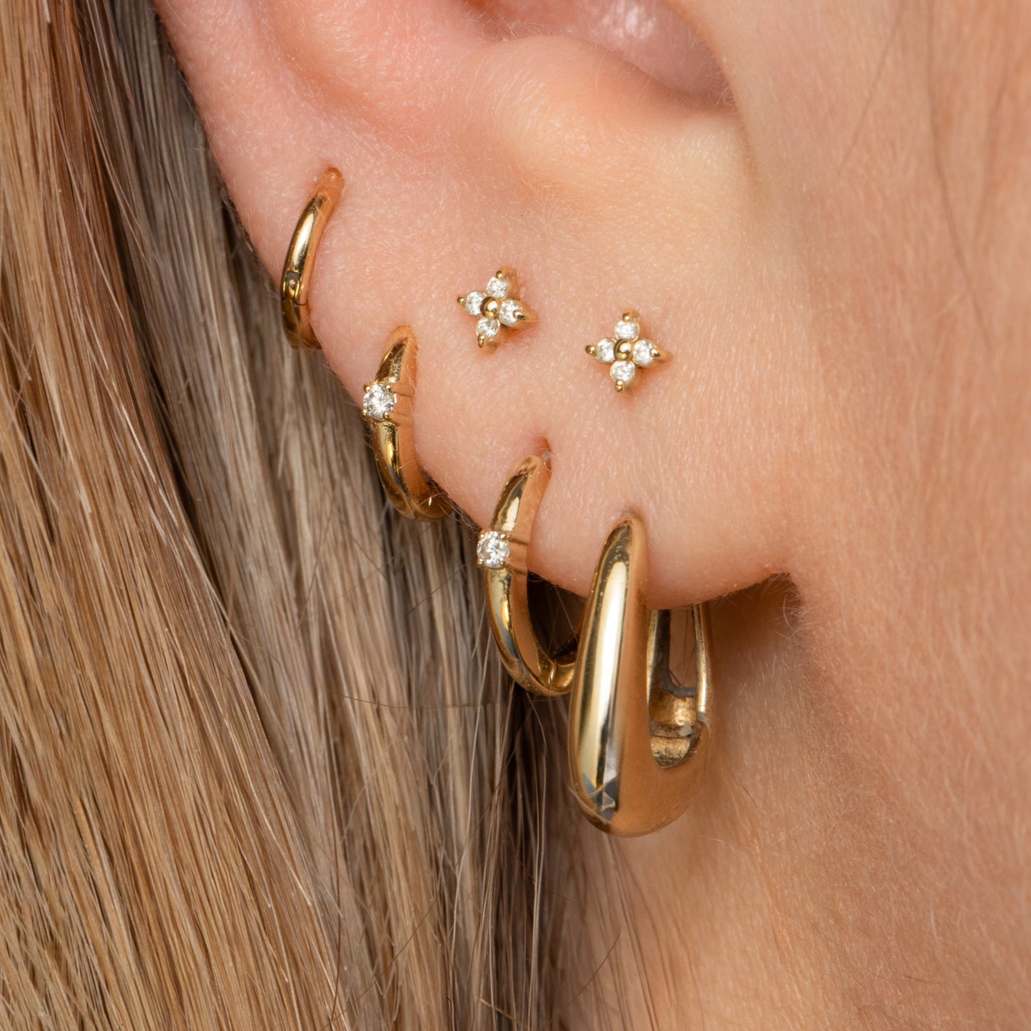 astrid miyu Diamonds by Laura Bond - 14k solid yellow gold diamond huggie hoop 8mm Huggies and Hoops Laura Bond