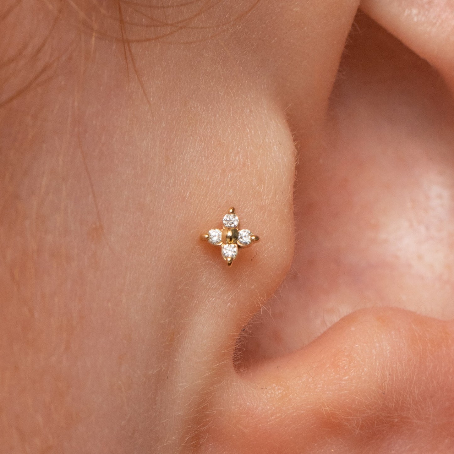 Diamonds by Laura Bond - 14k solid yellow gold Lady Luck flat back labret stud earring Cartilage Studs Laura Bond Maria Tash astrid miyu