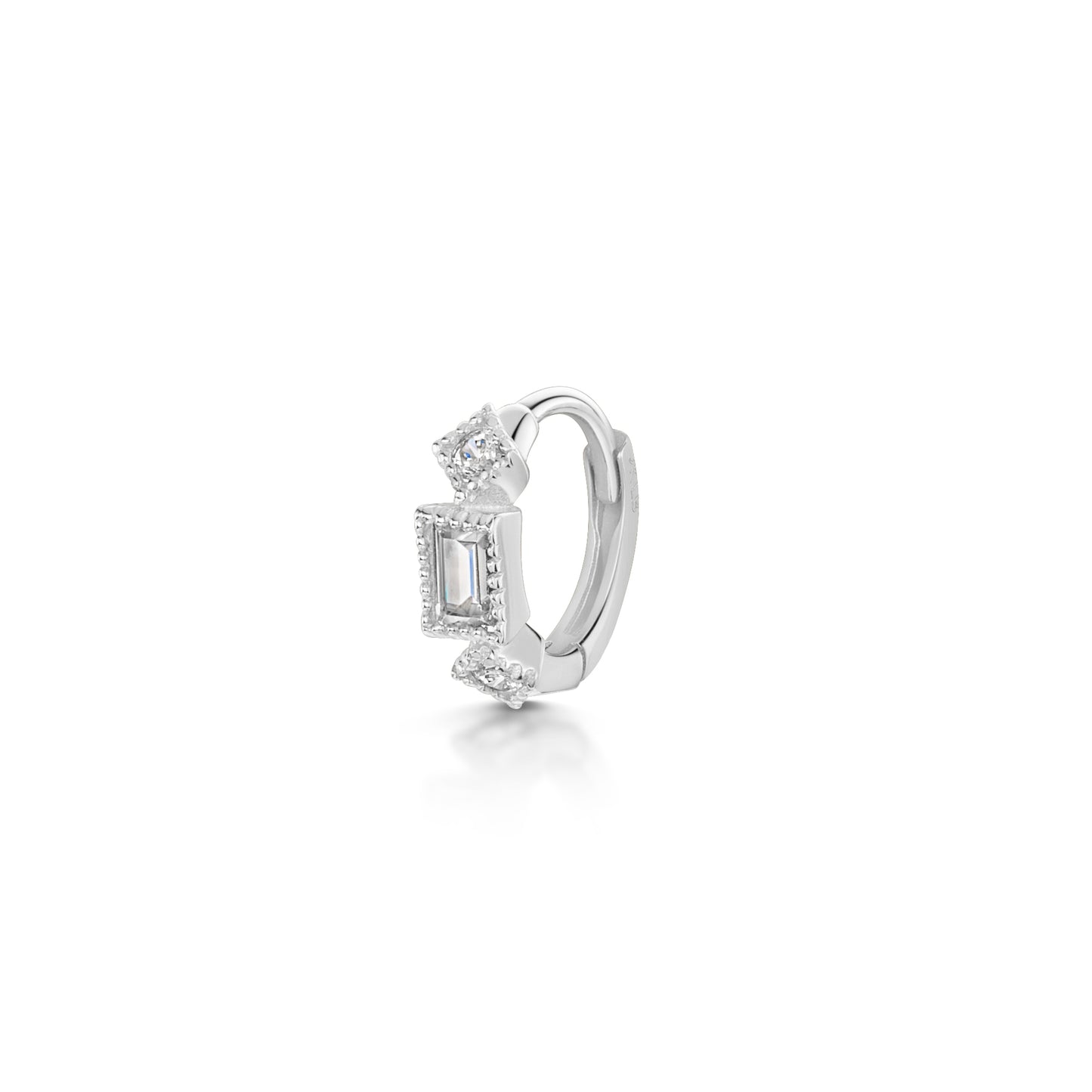 9k solid white gold 6mm ornate crystal mini huggie earring