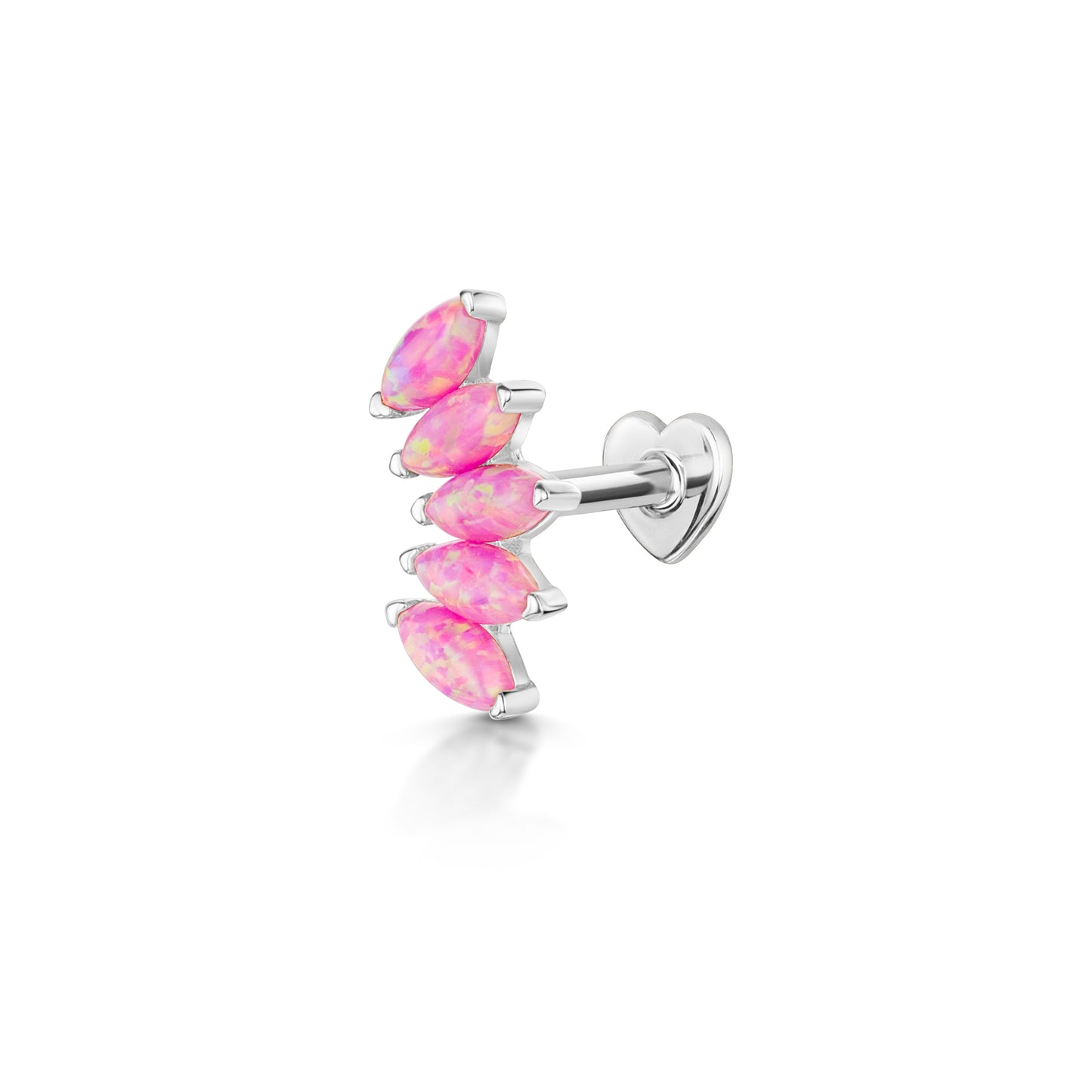 9k solid white gold Flora pink opal tiara flat back labret stud earring 6mm